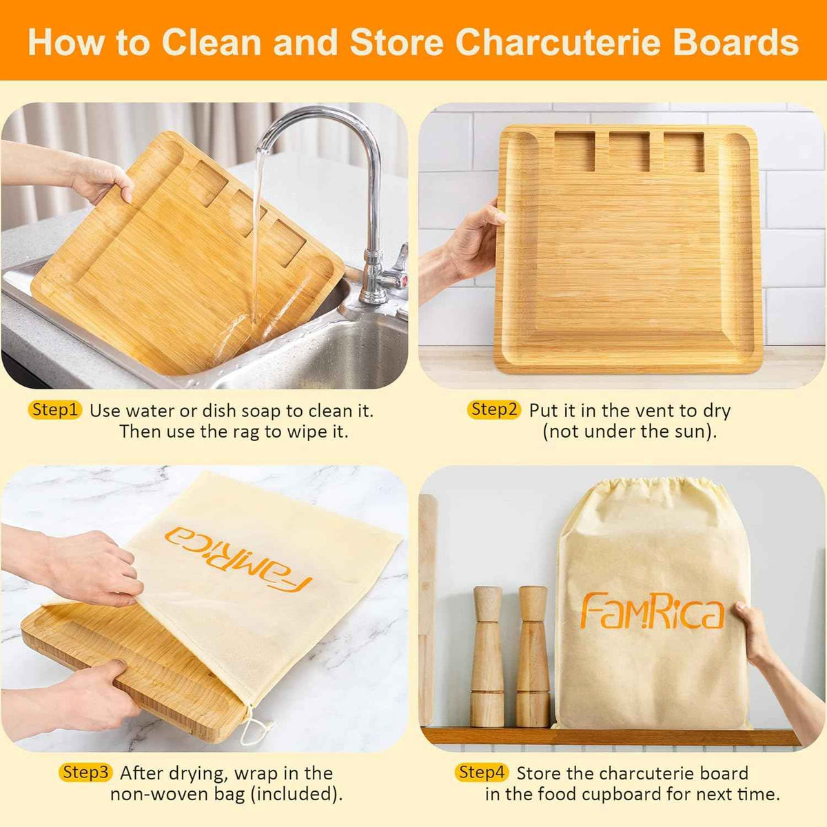 Charcuterie Board Set - FamRica Cheese Board with 2 Drawers, Bamboo Cheese Tray Serving - Unique, Wedding, Housewarming, Birthday Gifts