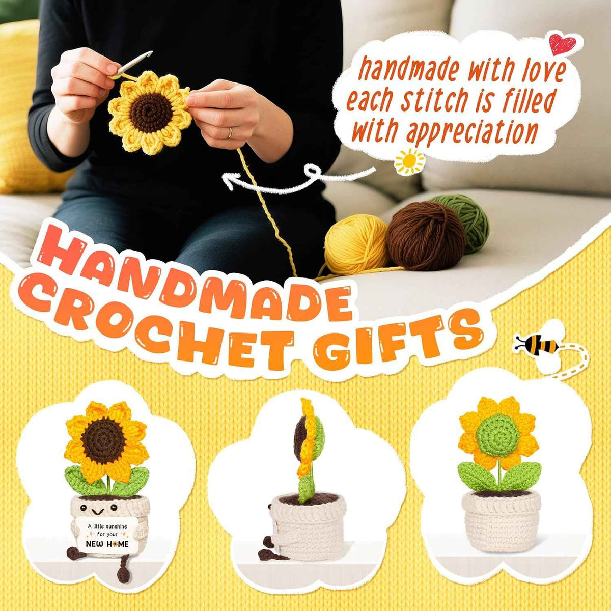 AceThrills A Little Sunshine for Your New Home, House Warming Gifts New Home Apartment, New Home Gift Idea for Women Men Friends Homeowner - Mini Handmade Emotional Positive Sunflower Desk Decor