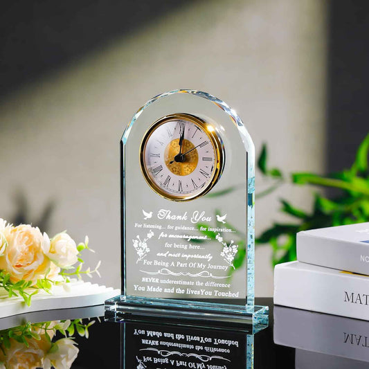 Thank You Gifts for Women Men - Crystal Clock Decor Engraved Presents for Teacher Doctor Nurse Boss Coworker - Inspirational Appreciation Gift for Female Male Leader Best Friends Grateful Keepsake