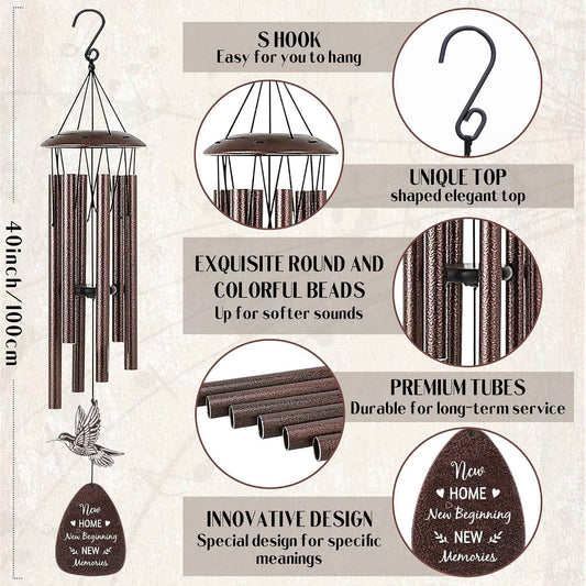 Housewarming Gifts New Home - Metal Hummingbird Wind Chimes | Apartment House Warming Gift for Couples Homeowner Friends Indoor Outdoor Hanging Decor for Garden Patio Yard Balcony