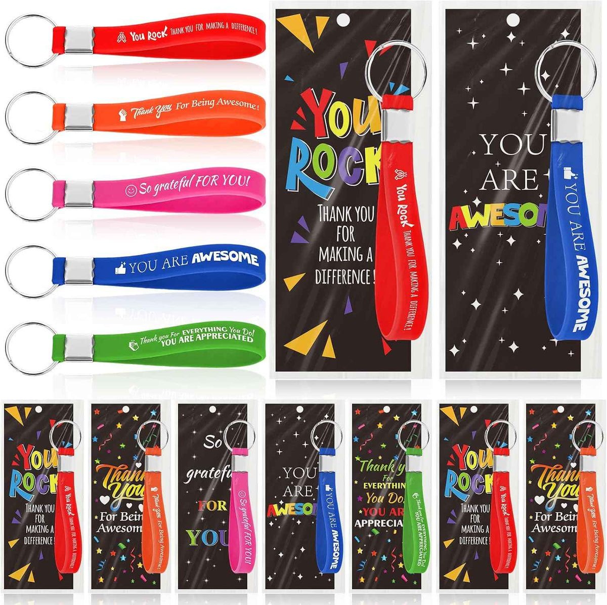 30/50 Sets Employee Appreciation Gift Inspirational Silicone Thank You Keychain Bulk for Coworker Staff Teacher Team