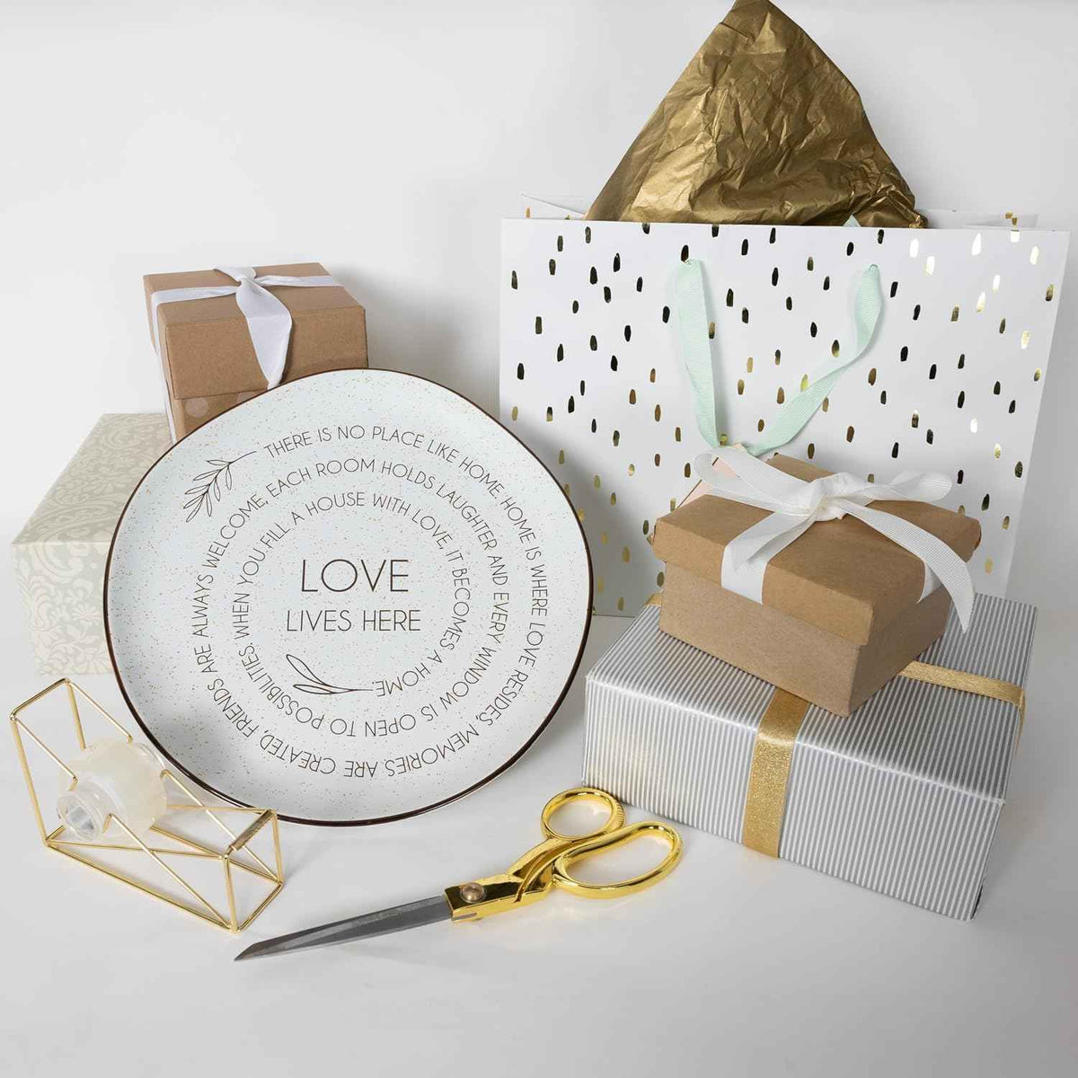 Pavilion Gift Company - Love Lives Here - 10.5" Serving Tray Platter Plate Thanksgiving Fall Serveware Friendship Family Housewarming Apartmentwarming