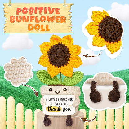 Thank You Gifts for Women Men, Handmade Positive Sunflower Crochet Decor, Cute Thank You Gift with Warm Card for Friend Family, Appreciation Gifts for Teacher Boss Coworkers Doctor Nurse
