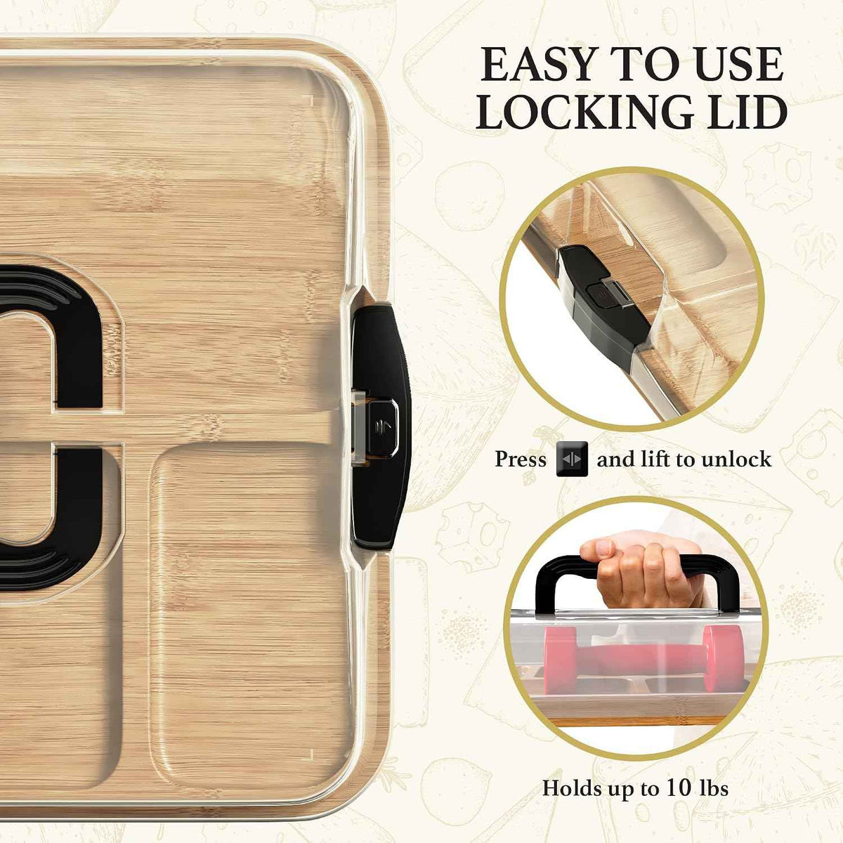 Charcuterie Board with Lid - Reversible, 2-in-1 Travel Portable Cheese Board for Picnics & Entertaining - Housewarming Gift Set Idea - Covered Snack Serving Tray - Large Food Platter