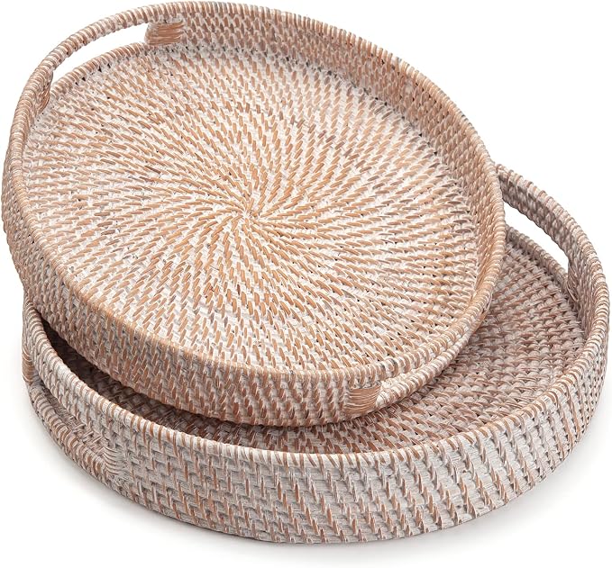Round Woven Rattan Serving Tray - Field & Blessing
