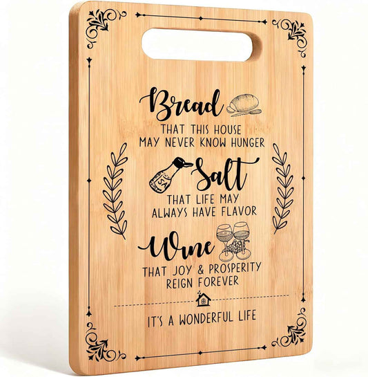 Bread Salt Wine Home Blessing Cutting Board, Housewarming Gifts for Women Men, Home Owner Hostess Gifts Bamboo Cutting Chopping Boards for Kitchen