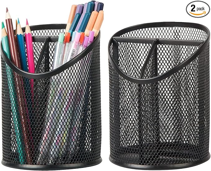 Two-Pack Three-Compartment Mesh Pen Holders - Field & Blessing
