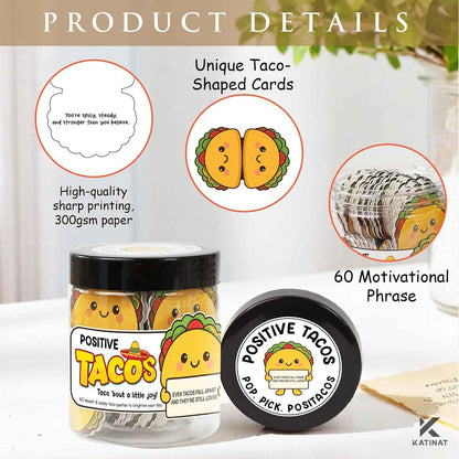 Positive Taco Jar 60 Positive Affirmation Cards Funny Birthday Gifts for Women Men Son Dad Mom Daughter Sister Friend Coworkers Student Teacher Back to School Gifts Mexican Fiesta Party Decorations