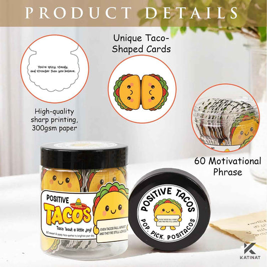 Positive Taco Jar 60 Positive Affirmation Cards Funny Birthday Gifts for Women Men Son Dad Mom Daughter Sister Friend Coworkers Student Teacher Back to School Gifts Mexican Fiesta Party Decorations
