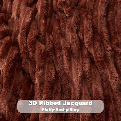 Coffee Ribbed Fleece Throw Blanket