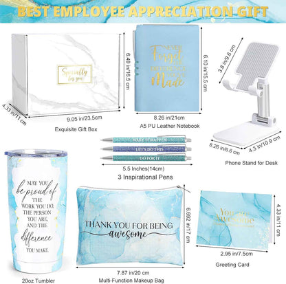 Employee Appreciation Gifts, Appreciation Gifts for Coworkers, 8 Pcs Christmas Gift for Employees Coworkers Teacher Staff Principal Nurse, Cool Thank You Gifts Baskets w/ Tumbler Notebook (Blue)