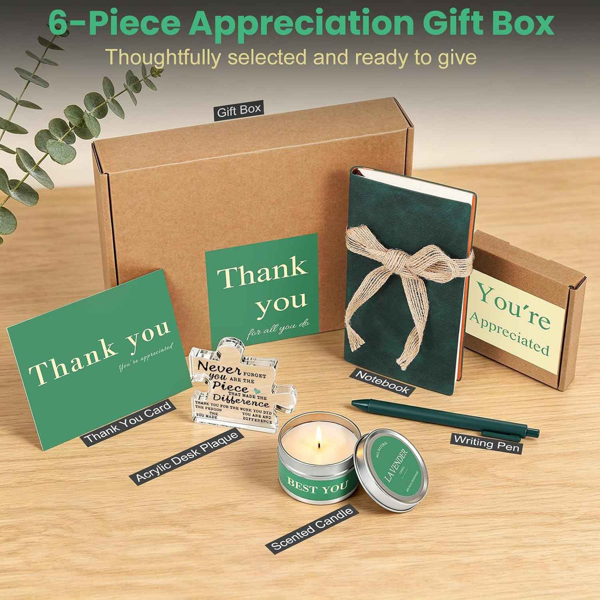 Employee Appreciation Gifts for Coworkers, Thank You Gift Box, Gift Set | 6 Pcs Thank You Gift Basket, Appreciation Gift Box for Men Boss Mentor Team Leaders, Farewell Gifts