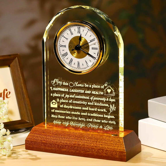 Arikyrist House Warming Gifts New Home Glass Clock with Wooden Light Base | Housewarming Gifts, New Home Plaque, Keepsake Ideas for Women Men Parents Friends Couples Family, Home Desk Tabletop Decor