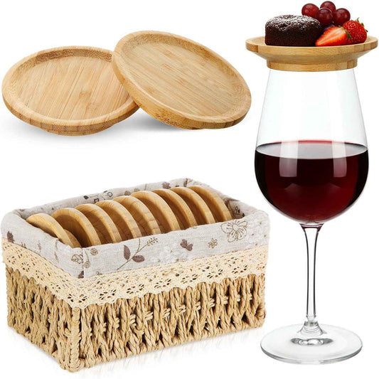 Zhehao 9 Pcs 4'' Wine Glass Charcuterie Toppers with Wicker Basket, Mini Charcuterie Board Wine Appetizer Plates for Mother Women Housewarming Gift Set for Kitchen, Coffee Bar, Restaurants