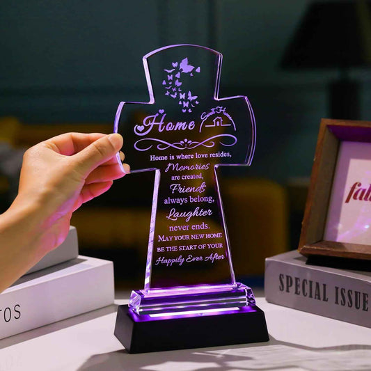 Qianwei House Warming Gifts New Home - Crystal Cross Gift for Home Decor with Led - Best Unique Housewarming Decor Present Ideas for New House Homeowner Men Friend Family