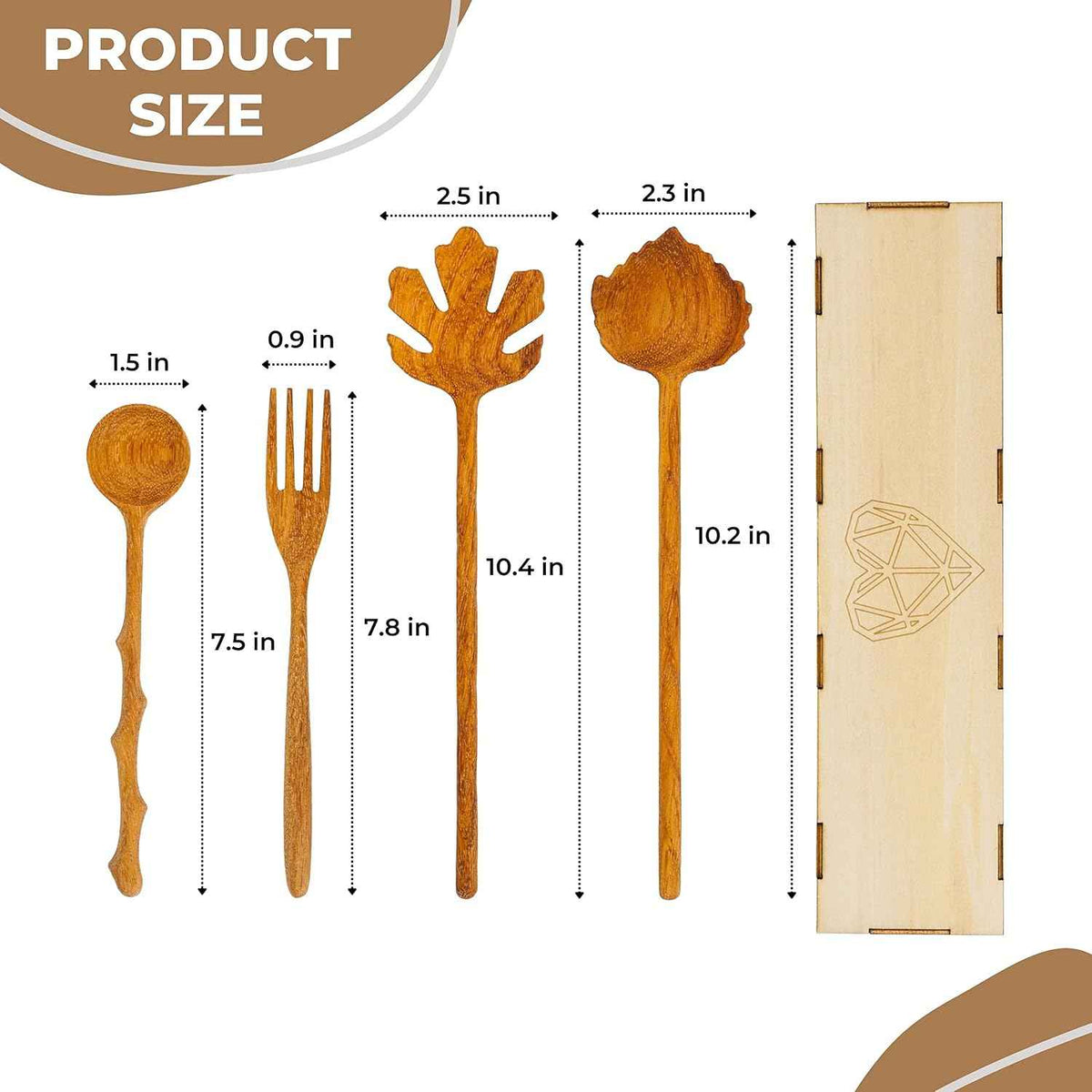 JABIHOME 4 Wooden Spoons and Forks Set, Thanksgiving Gifts for Women | 4pcs, Solid Wood, Beautiful Handcrafted, Ready-Gift Box