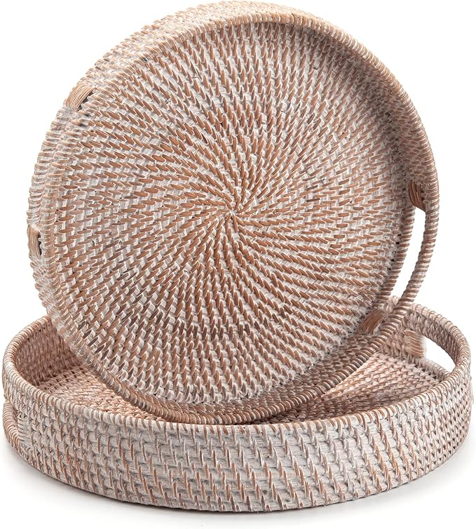 Round Woven Rattan Serving Tray - Field & Blessing