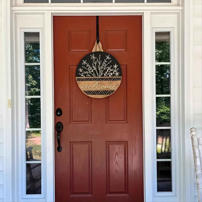 3D Welcome Sign for Front Door, Rustic Round Wood Wreaths Wall Hanging Modern Farmhouse Decor, House Warming Gifts New Home, Porch Fence Decorations for Spring Summer Fall All Seasons Holiday Outdoor