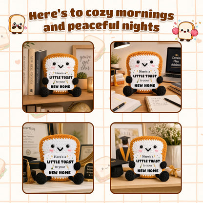Crochet Toast Housewarming Gift, Cute Positive Toast Crochet with “Here’s a Little Toast to Your New Home”, Funny New Home Gift for Women Men Couples, New Apartment Decor Desk