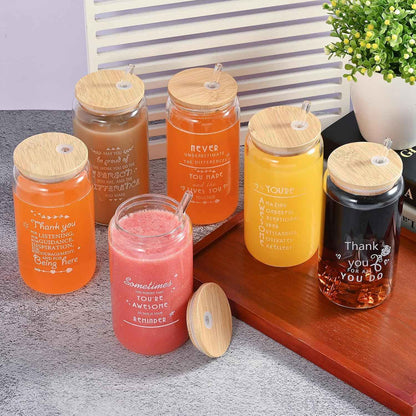 6-Pack Employee Thank You Gifts Glass Cups, 16oz Coffee Cups | Beer glass tumbler with lids, thank you gifts for staff, gift box with card, suitable for team/coworker/men/women/friends