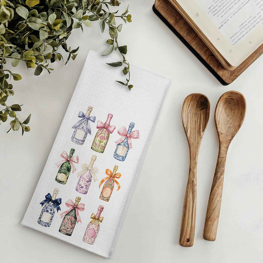 Coquette Champagne Kitchen Towels, Gifts for Champagne Lovers, Bar Towels for Bartender Kitchen Bar Cart, Wine Lover Gifts, Sparkling Wine Decorative Hand Towel, 16x24 Inches