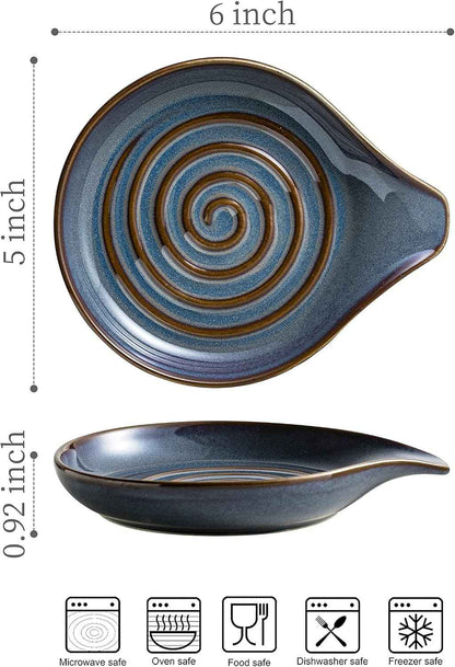 Spoon Holder, Cooking Spoon Rest for Stove Top Utensil Rest for Spoons, Ladles, Tongs, Spatula, Large Spoon Holder with Handle for Easy Grip Framhouse Decor Cute Kitchen Gadget, Gray and Blue