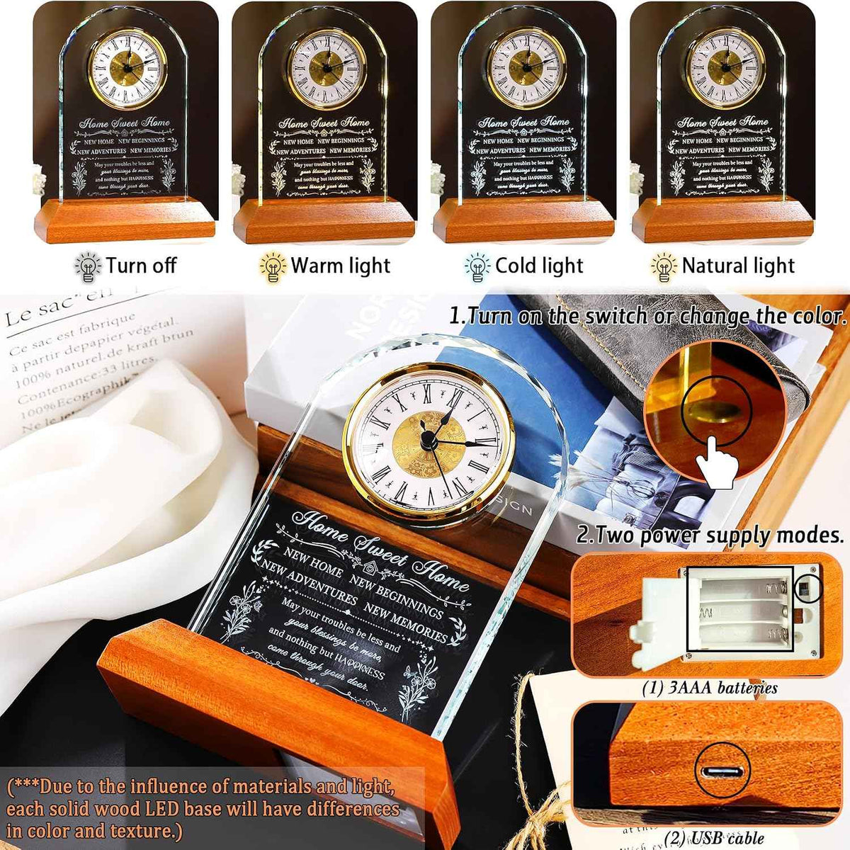 Ornalrist House Warming Gifts New Home for Women Men Glass Clock Keepsake | with Wooden LED Light Base, Unique Housewarming Gift Ideas for Couples, Blessing Warming Gifts for New House Family