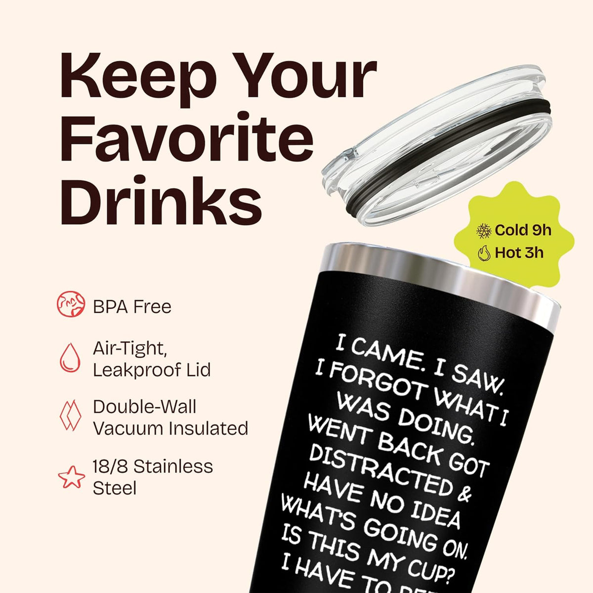 KLUBI Birthday Gifts for Women Men - I Came I Saw I Forgot Tumbler 20oz Black Gag Gifts Funny Adult Grandpa for Him Drinking Cups for Elderly Senior Citizen 65th Birthday Gifts, 75th, 40th, 50th, 60th