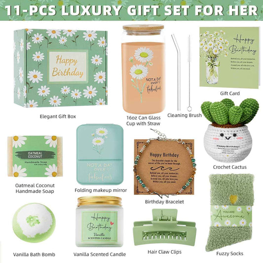 Birthday Gifts For Women 11PCS Womens Birthday Gifts Birthday Box Basket | Sage Green Birthday Box for Woman,Gifts for Women Birthday Gifts for Mom,Daughter,Aunt,Best Friend,Coworker Birthday Basket