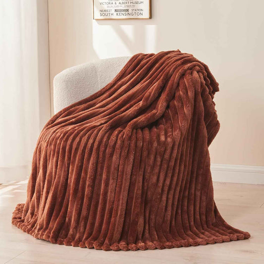 Coffee Ribbed Fleece Throw Blanket