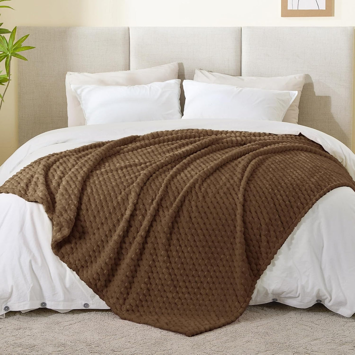 Brown Jacquard Cozy Throw Blanket