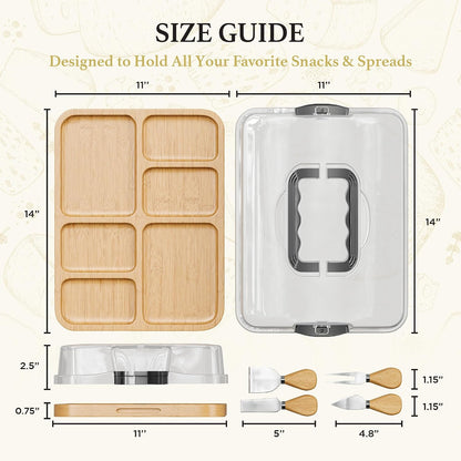 Charcuterie Board with Lid - Reversible, 2-in-1 Travel Portable Cheese Board for Picnics & Entertaining - Housewarming Gift Set Idea - Covered Snack Serving Tray - Large Food Platter