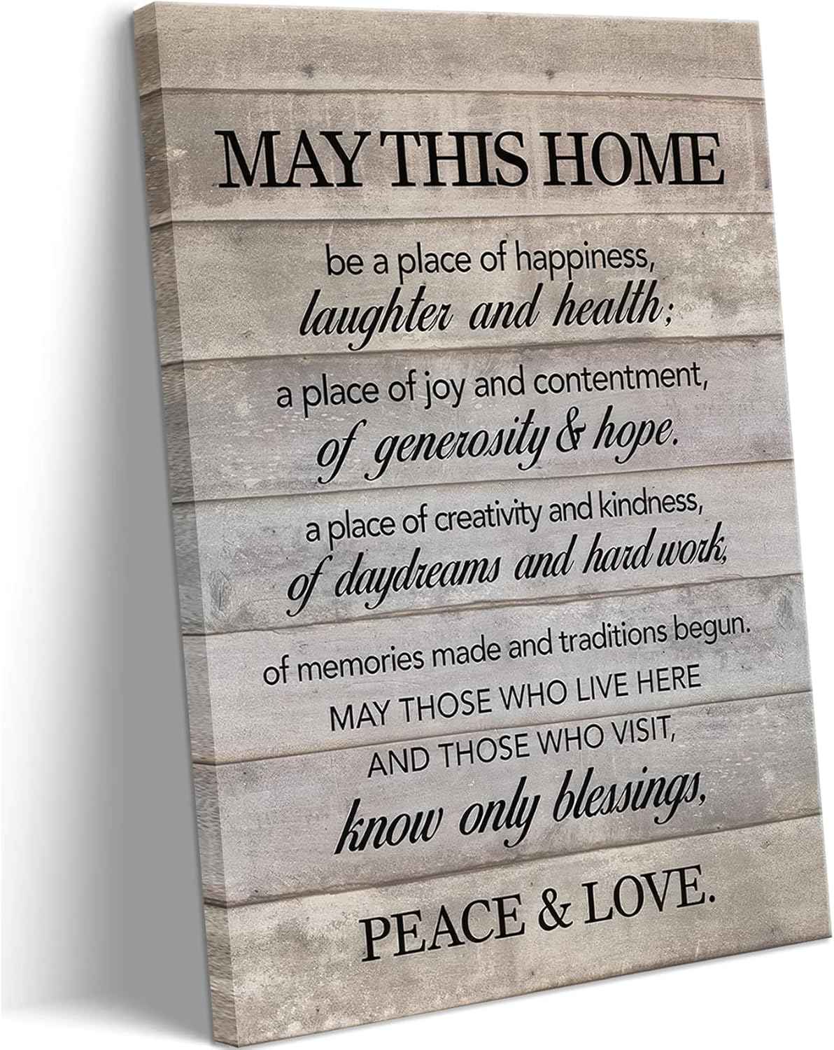 New Home Canvas Wall Art May This Home Be a Place of Happiness Painting Picture Wall Decor Inspirational Quote Poster Prints Artwork House Warming Gifts 12x16in