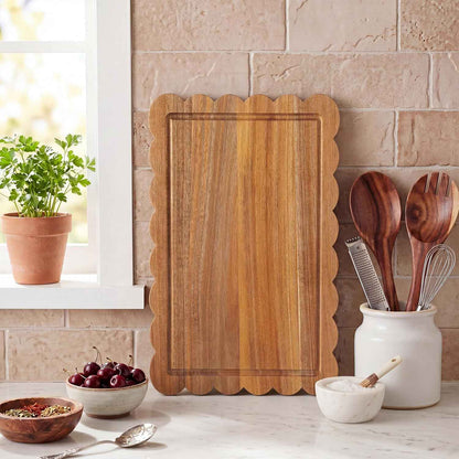 Scalloped Acacia Serving Board & Server Set