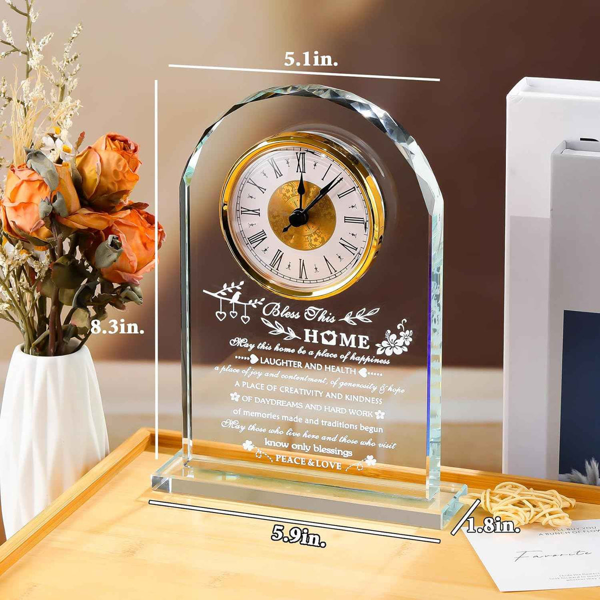 YWHL House Warming Gifts New Home Crystal Glass Clock Housewarming Gifts for Women Men Best Housewarming Gift Ideas Home for Couple Presents House Blessing Warming Gifts New Apartment