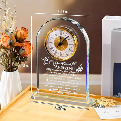 YWHL House Warming Gifts New Home Crystal Glass Clock Housewarming Gifts for Women Men Best Housewarming Gift Ideas Home for Couple Presents House Blessing Warming Gifts New Apartment