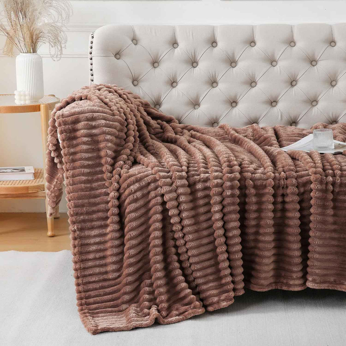 Chocolate Striped Fleece Throw Blanket