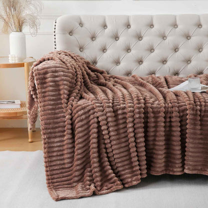 Chocolate Striped Fleece Throw Blanket