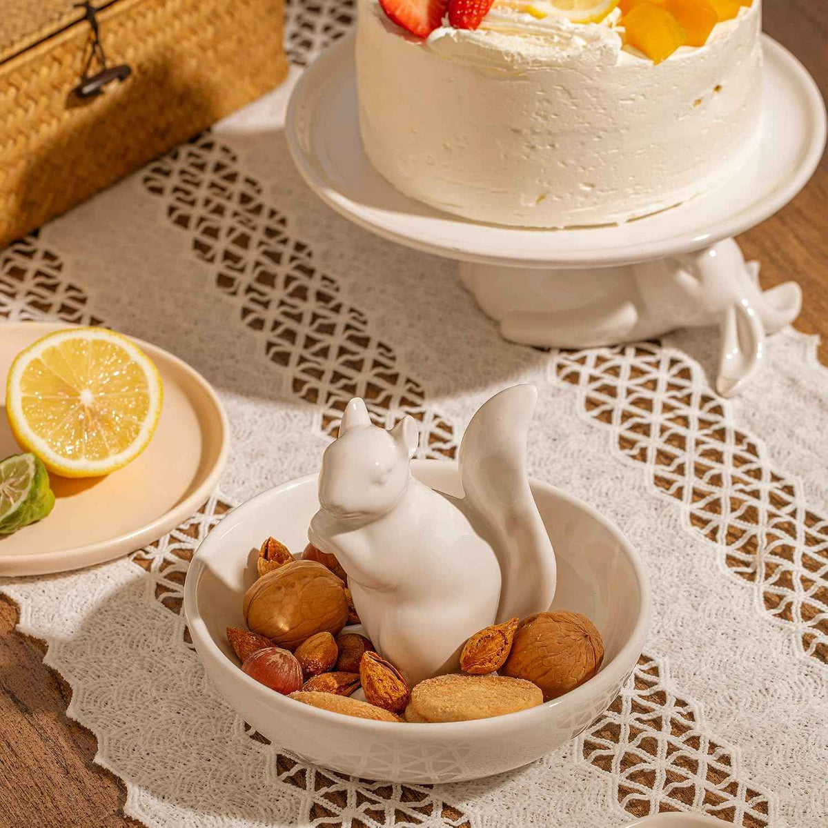 LA JOLIE MUSE Nut Bowl Snack Serving Dish - Ceramic Squirrel Candy Jewelry Dish for Pistachio Peanuts, Holiday House Warming Hostess Gifts