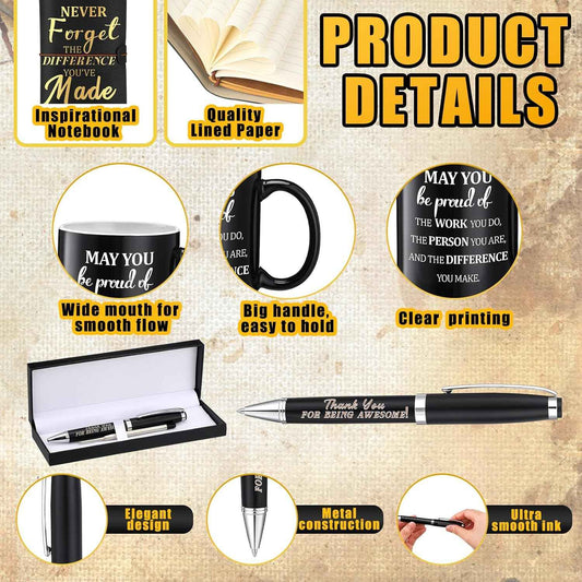 Shellwei 6 Pcs Employee Appreciation Gifts for Men Thank You Gifts for Male Coworker Manager Teacher Boss Father's Day Dad Gift Mug Tumblers Leather Inspirational Notebook Keychain Pen Card Box