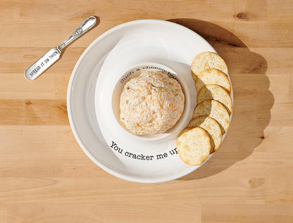 Mud Pie Circa Cheese Ball Dish Set with Spreader, White Serveware