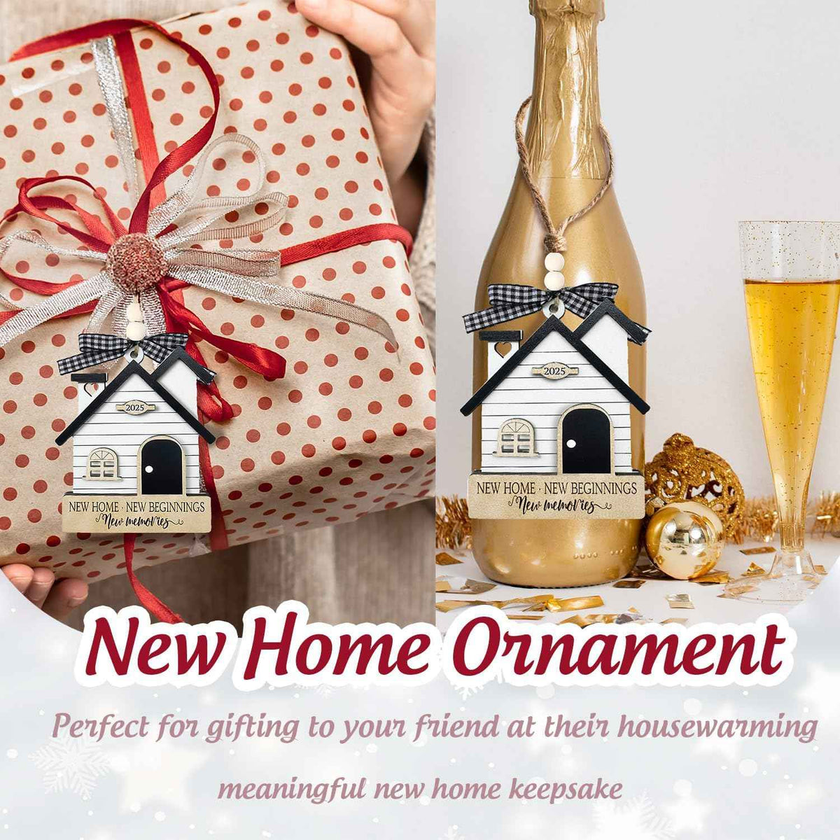 New Home Ornament 2025 - Housewarming Gifts for New Home, House Warming Gift for Women Couple houseowners Ideas, Wooden First Home Chirstmas Ornament 2025(House 01)