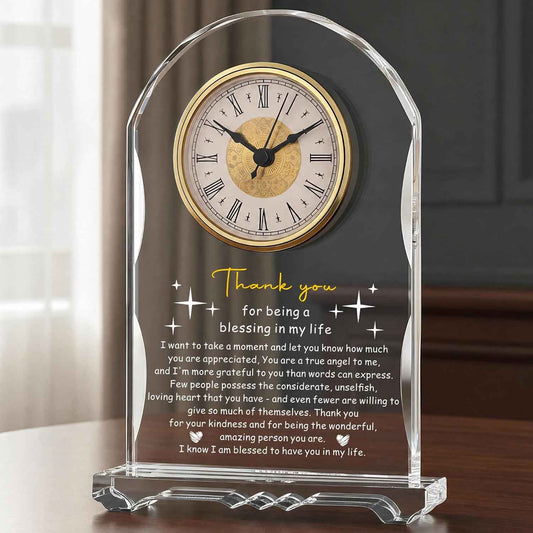 Thank You Gifts for Women Men Crystal Clock, Appreciation Clock Gift for Coworkers Friends Teachers, Inspirational Presents for Family Office Desk Clock Decor