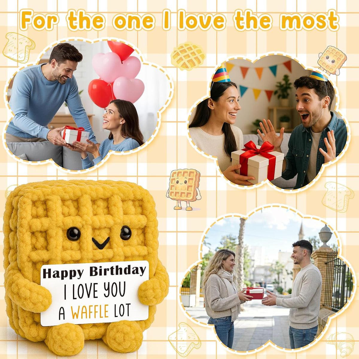 Mens Birthday Gifts for Boyfriend Husband Ideas, Birthday Gifts for Men Women Dad, Funny Unique Birth Day Gift for Him Her, I Love You Handmade Crochet Waffle