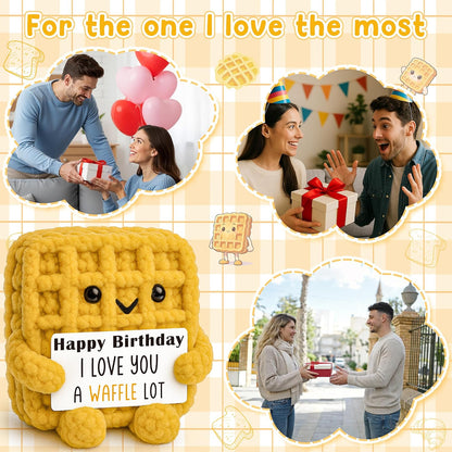 Mens Birthday Gifts for Boyfriend Husband Ideas, Birthday Gifts for Men Women Dad, Funny Unique Birth Day Gift for Him Her, I Love You Handmade Crochet Waffle