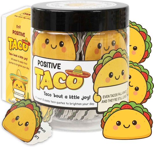 Positive Taco Jar 60 Positive Affirmation Card Birthday Gifts for Women Men | Funny Gifts for Teacher, Friends, Coworkers, Students, Back to School Gifts, Fall Decor, Fiesta Mexican Party Decorations