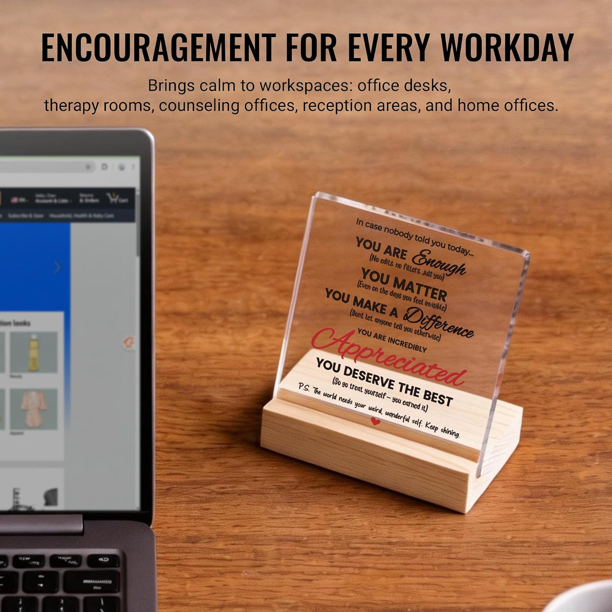 Appreciation Gifts for Coworkers Colleagues Counselor Employees Women, Office You Are Enough Thank You Gifts for Men Women Friends, Acrylic Motivational Desk Decor Sign