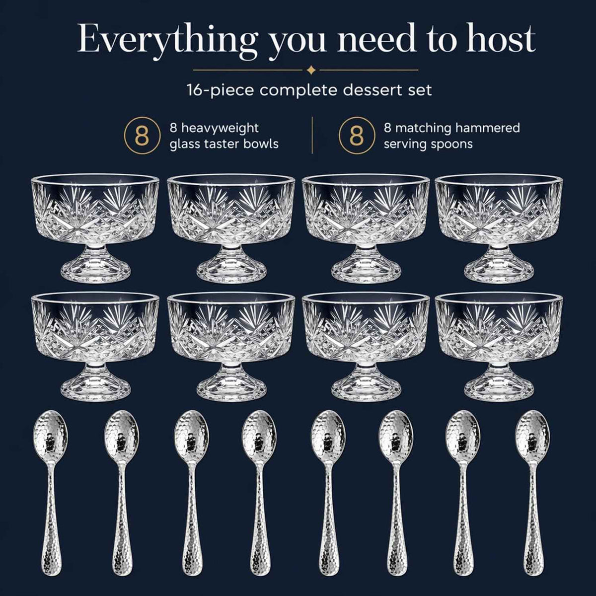 Godinger Glass Dublin Tasters Trifle, Custom, Clear, 16 Pc Set