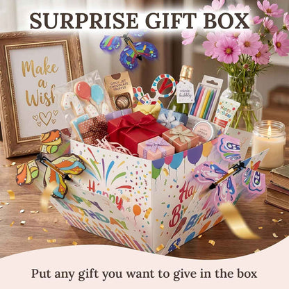 Surprise Birthdays Flying Butterfly Explosion Gift Box, Reusable DIY Unique Gift Box with Surprise Flying Butterfly for Birthdays, Wildflower, Wedding Party Decoration