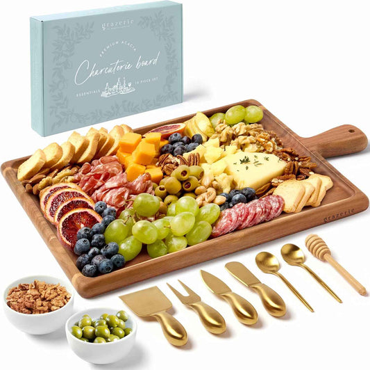 Charcuterie Board Set - Acacia Cheese Board for Serving with Accessories - House Warming Gifts for New Home, Bridal Shower & Wedding Gift, Birthday Gifts for Women